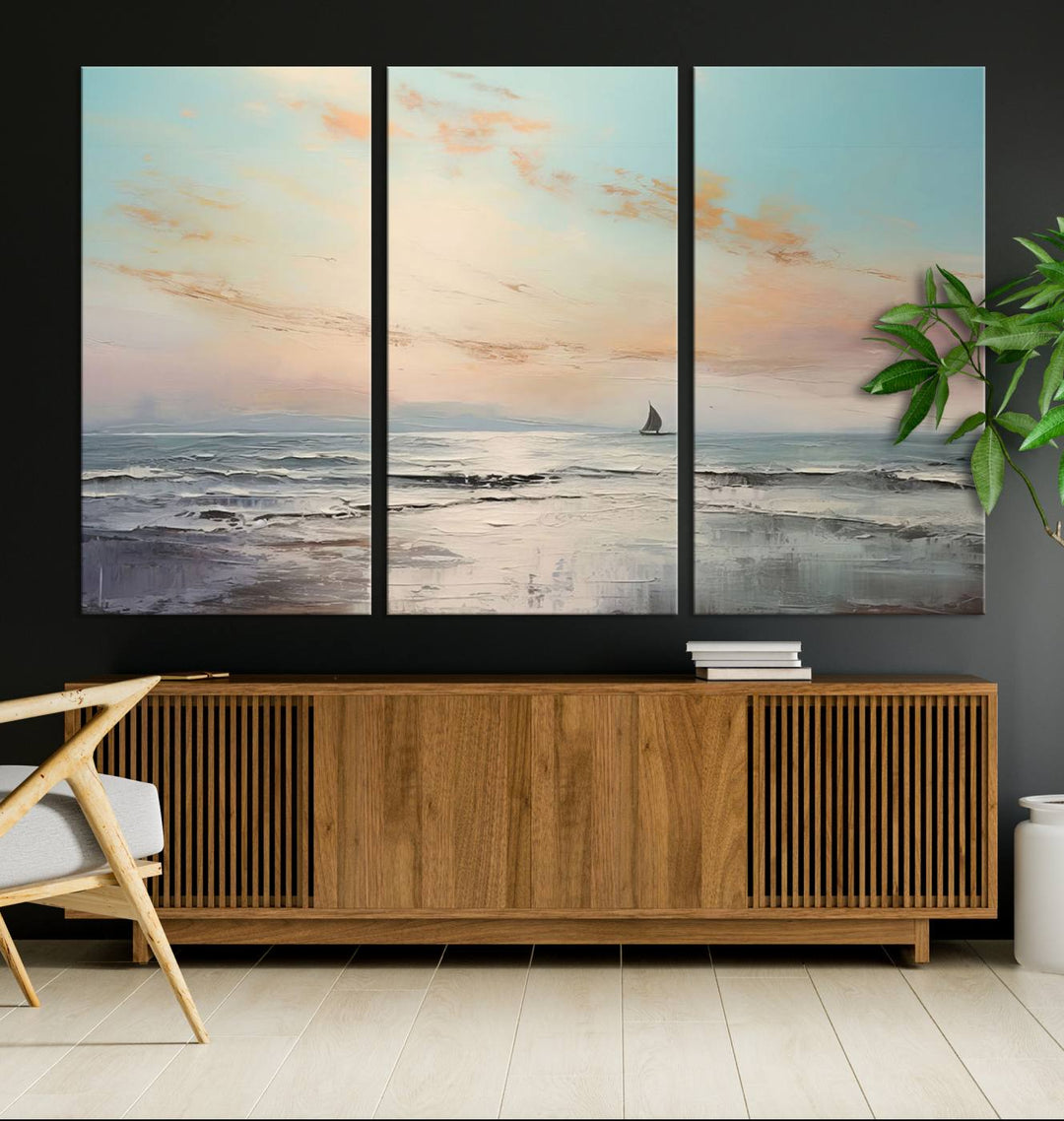 Abstract Ocean and Boat Wall Art Canvas Print