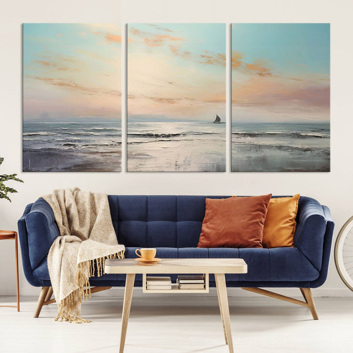 Abstract Ocean and Boat Wall Art Canvas Print