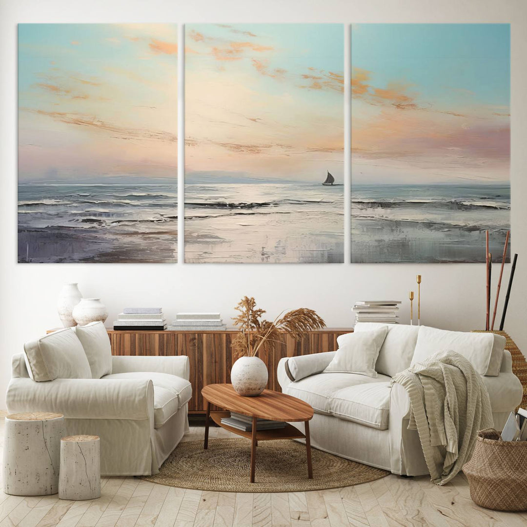 Abstract Ocean and Boat Wall Art Canvas Print