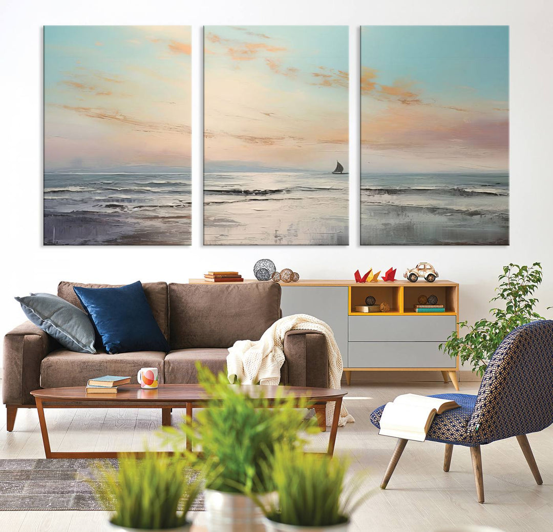 Abstract Ocean and Boat Wall Art Canvas Print