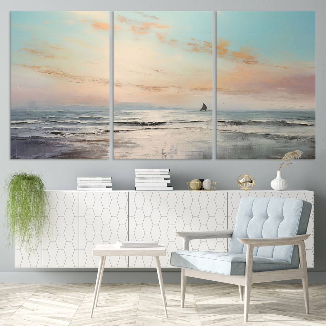 Abstract Ocean and Boat Wall Art Canvas Print