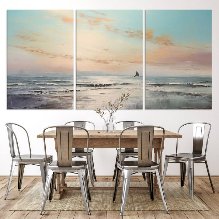 Abstract Ocean and Boat Wall Art Canvas Print