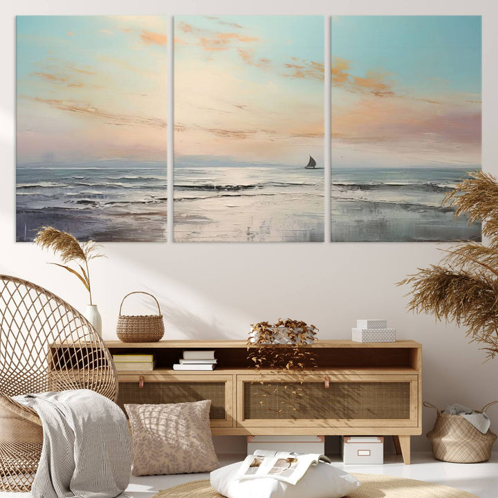 Abstract Ocean and Boat Wall Art Canvas Print