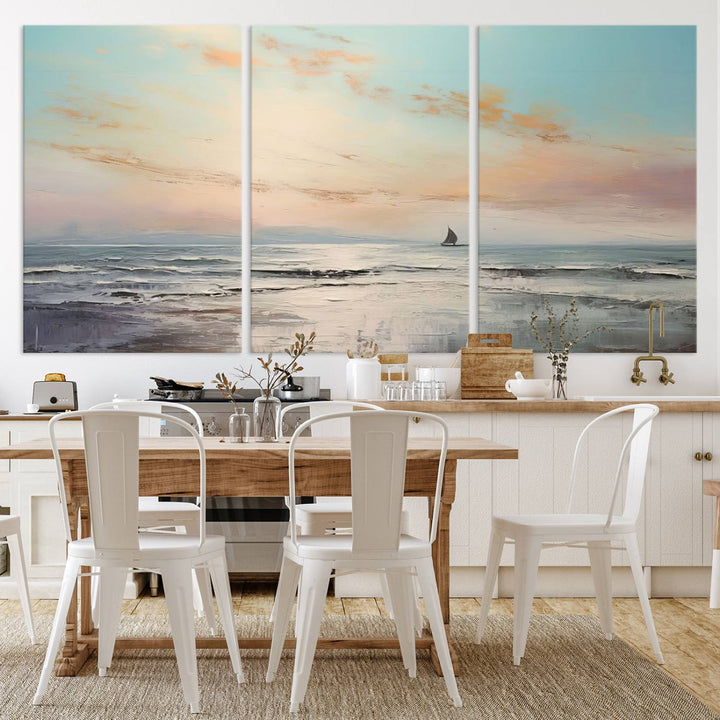 Abstract Ocean and Boat Wall Art Canvas Print