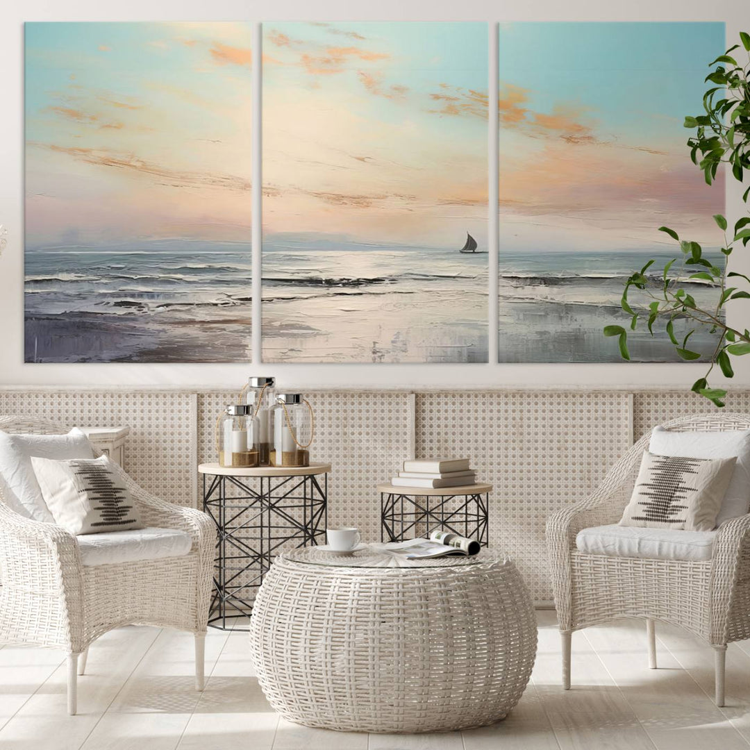 Abstract Ocean and Boat Wall Art Canvas Print