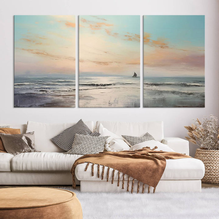 Abstract Ocean and Boat Wall Art Canvas Print