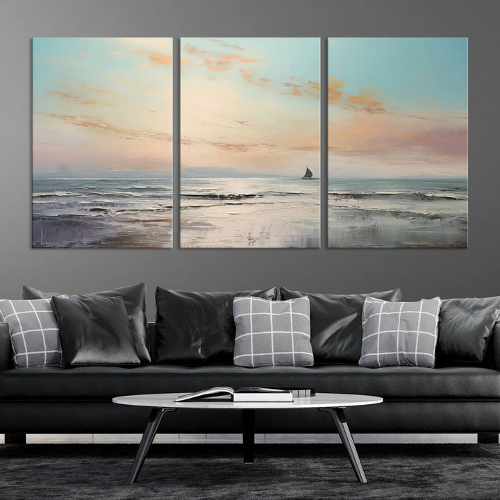 Abstract Ocean and Boat Wall Art Canvas Print