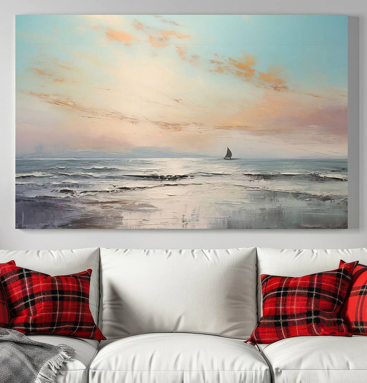 Abstract Ocean and Boat Wall Art Canvas Print