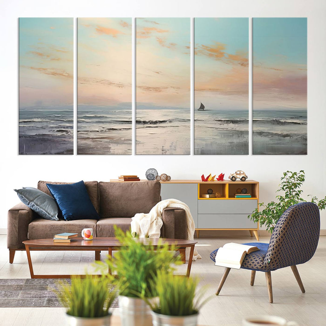 Abstract Ocean and Boat Wall Art Canvas Print