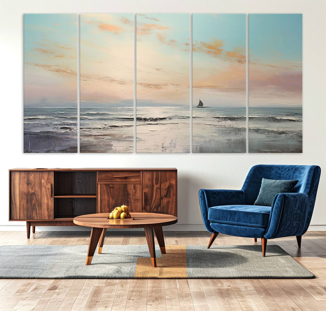 Abstract Ocean and Boat Wall Art Canvas Print