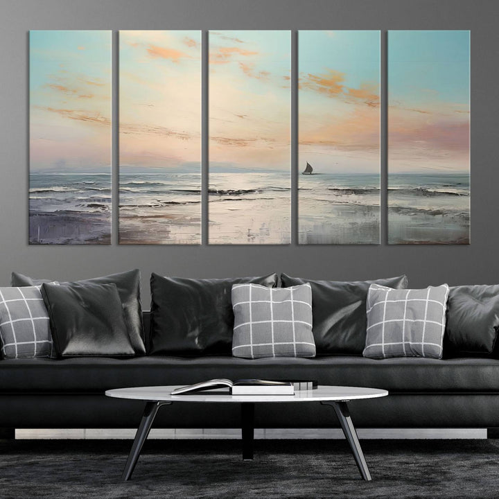 Abstract Ocean and Boat Wall Art Canvas Print