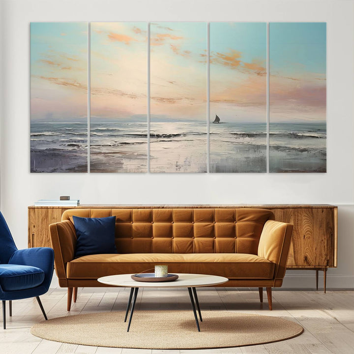 Abstract Ocean and Boat Wall Art Canvas Print