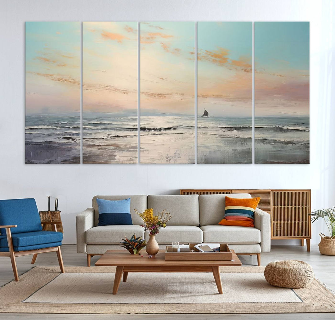 Abstract Ocean and Boat Wall Art Canvas Print