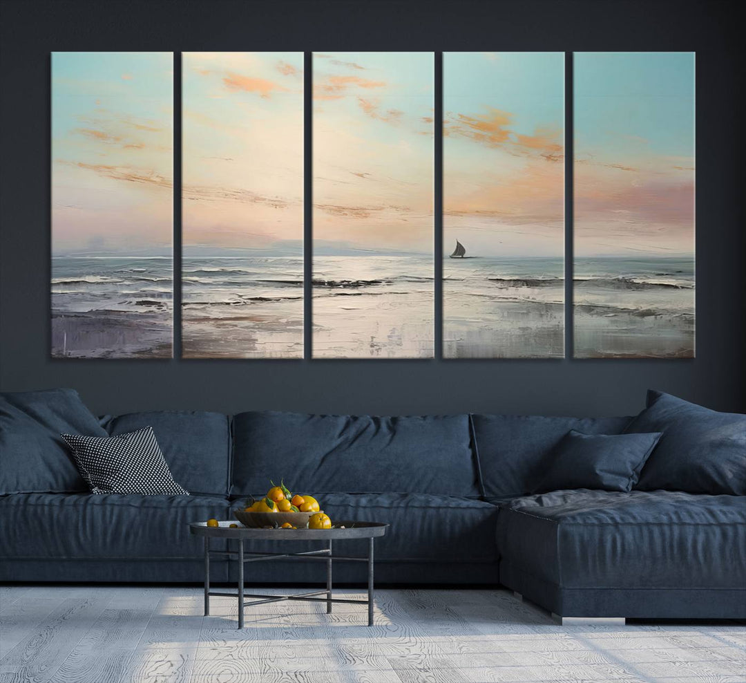 Abstract Ocean and Boat Wall Art Canvas Print