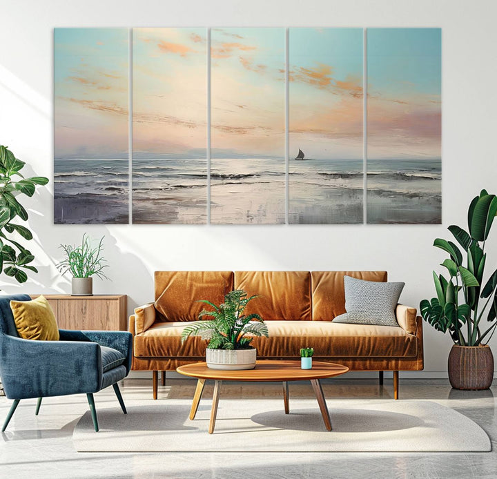 Abstract Ocean and Boat Wall Art Canvas Print