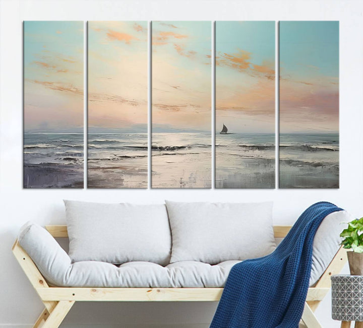 Abstract Ocean and Boat Wall Art Canvas Print