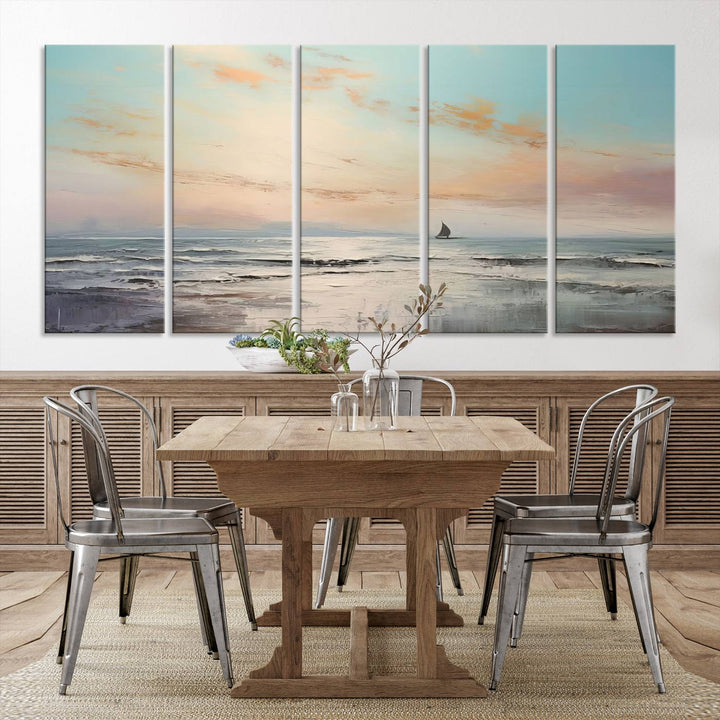 Abstract Ocean and Boat Wall Art Canvas Print