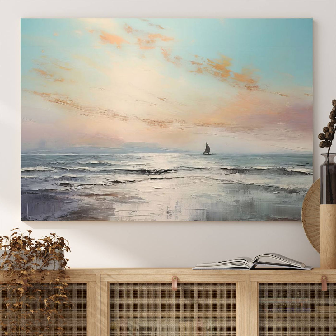 Abstract Ocean and Boat Wall Art Canvas Print