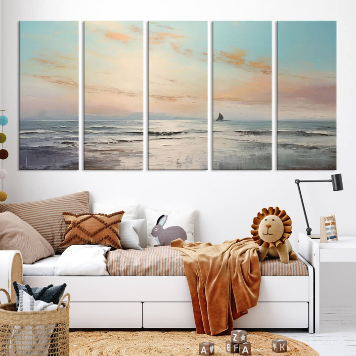 Abstract Ocean and Boat Wall Art Canvas Print