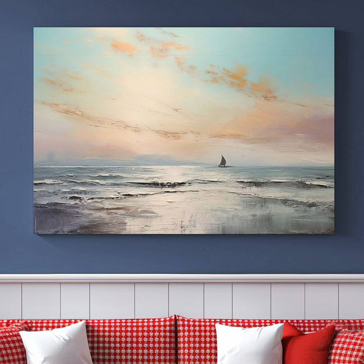 Abstract Ocean and Boat Wall Art Canvas Print