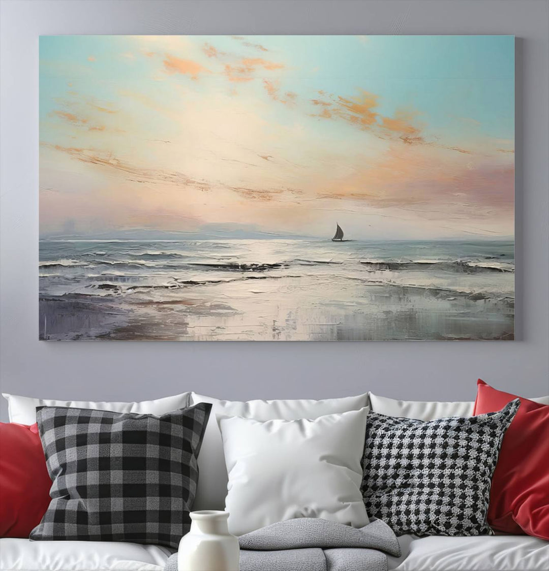 Abstract Ocean and Boat Wall Art Canvas Print