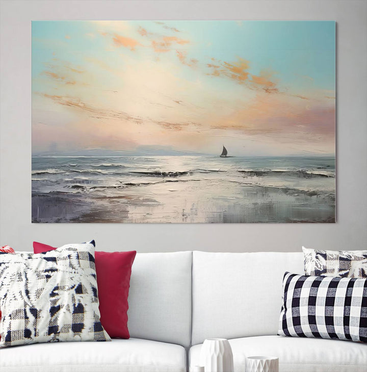 Abstract Ocean and Boat Wall Art Canvas Print