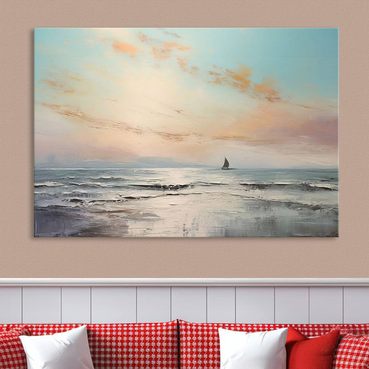 Abstract Ocean and Boat Wall Art Canvas Print