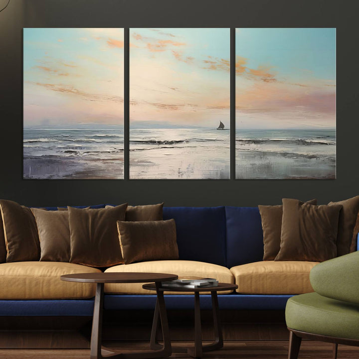 Abstract Ocean and Boat Wall Art Canvas Print