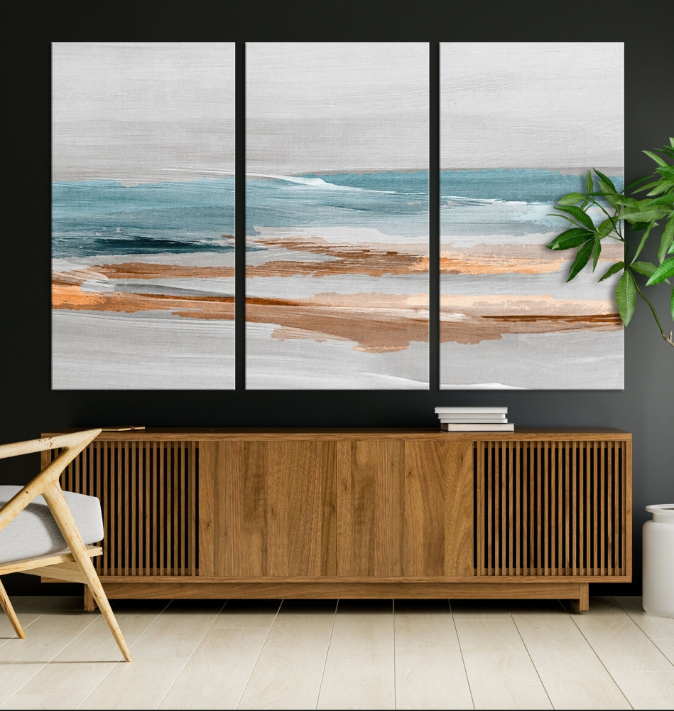 Abstract Ocean Painting, Large Canvas Wall Art, Beach Landscape Wall Art, Coastal Artwork