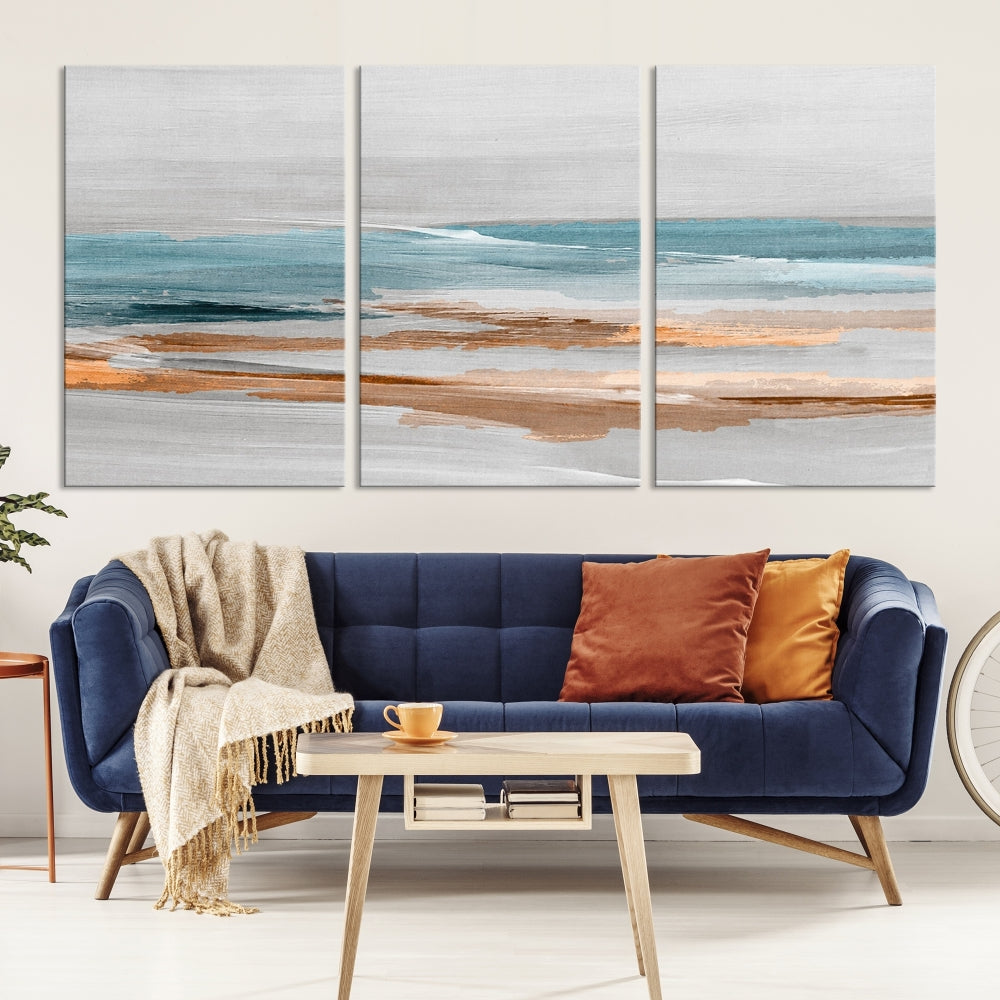 Abstract Ocean Painting, Large Canvas Wall Art, Beach Landscape Wall Art, Coastal Artwork