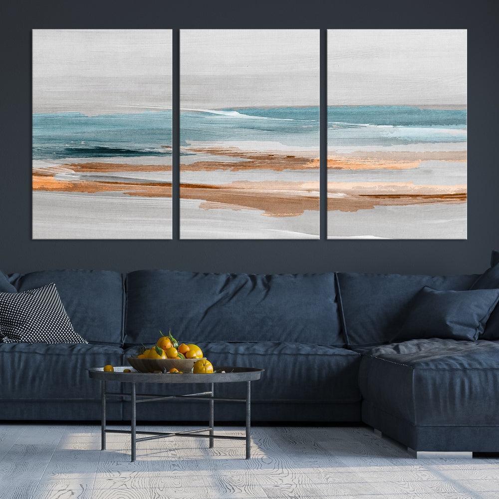 Abstract Ocean Painting, Large Canvas Wall Art, Beach Landscape Wall Art, Coastal Artwork