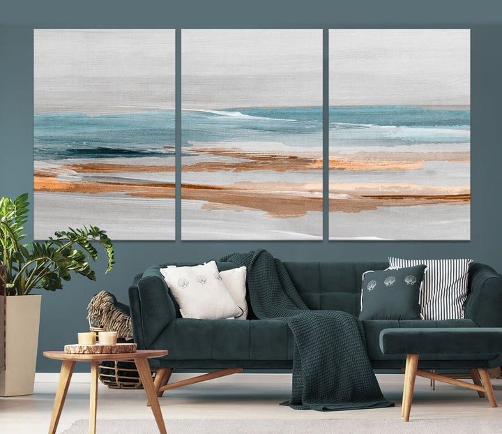 Abstract Ocean Painting, Large Canvas Wall Art, Beach Landscape Wall Art, Coastal Artwork