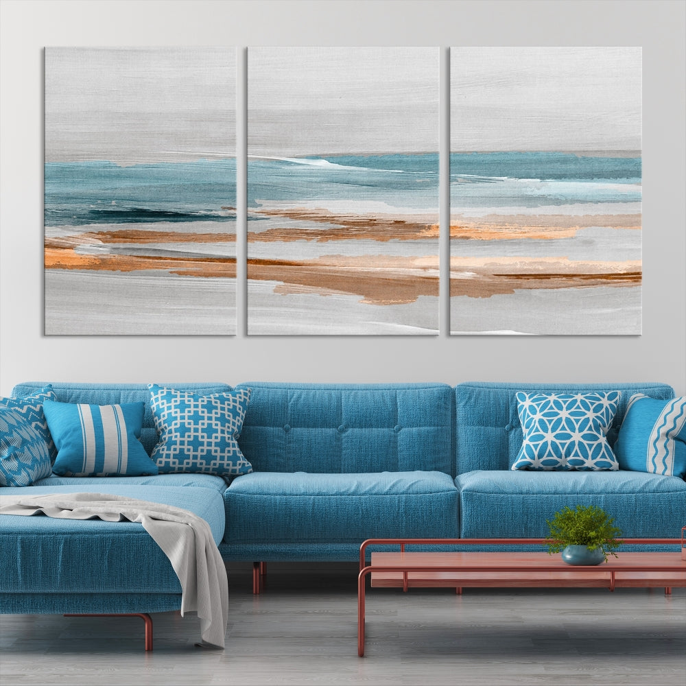 Abstract Ocean Painting, Large Canvas Wall Art, Beach Landscape Wall Art, Coastal Artwork