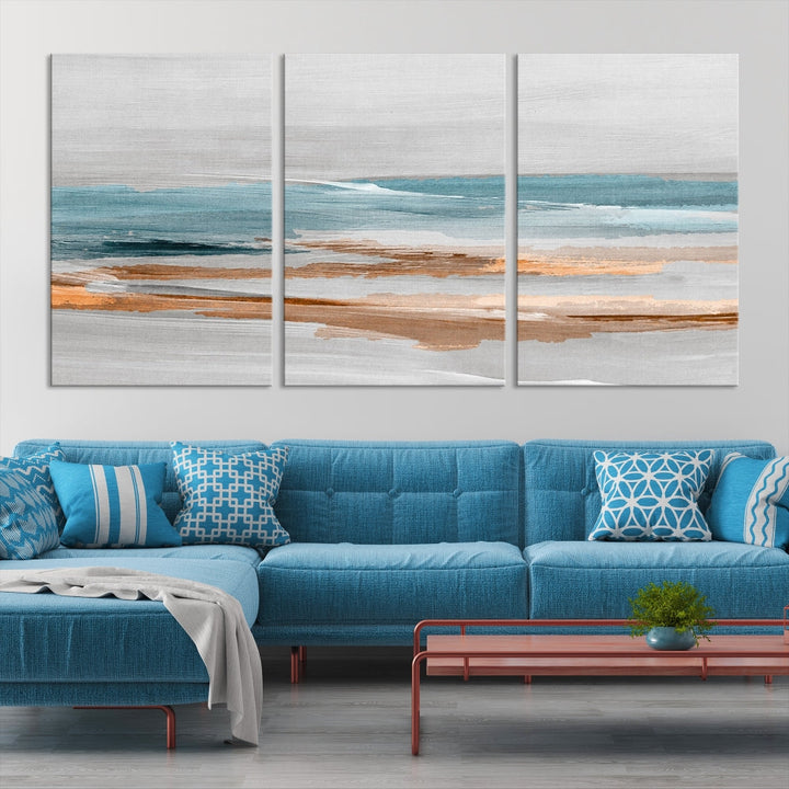 Abstract Ocean Painting, Large Canvas Wall Art, Beach Landscape Wall Art, Coastal Artwork