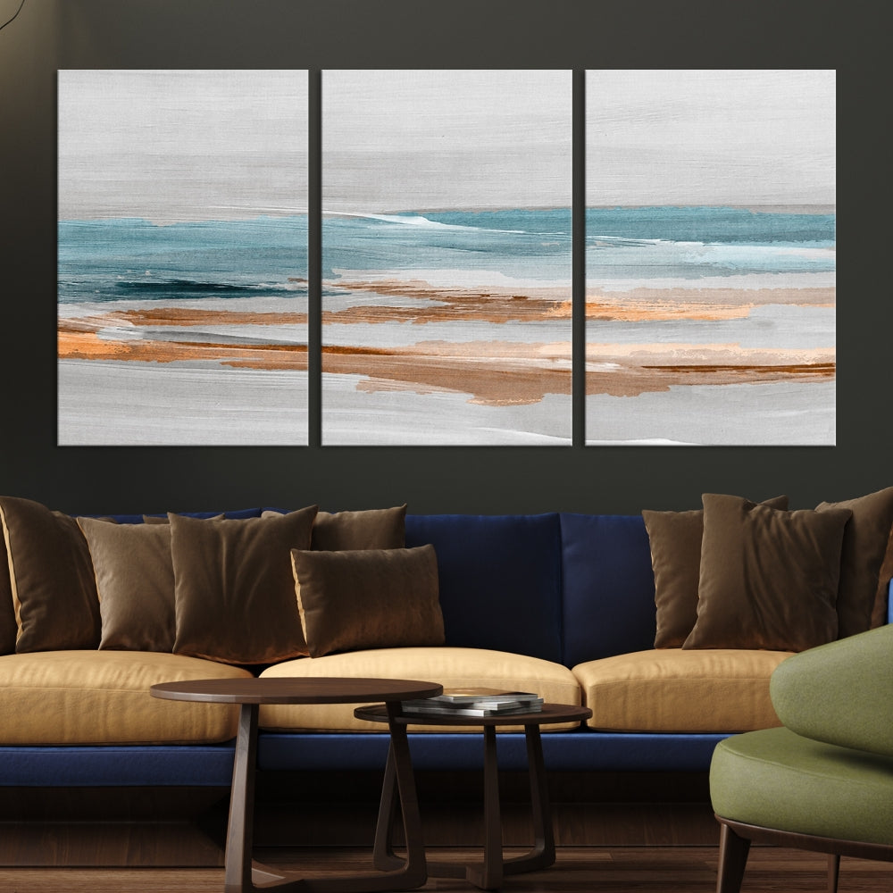 Abstract Ocean Painting, Large Canvas Wall Art, Beach Landscape Wall Art, Coastal Artwork