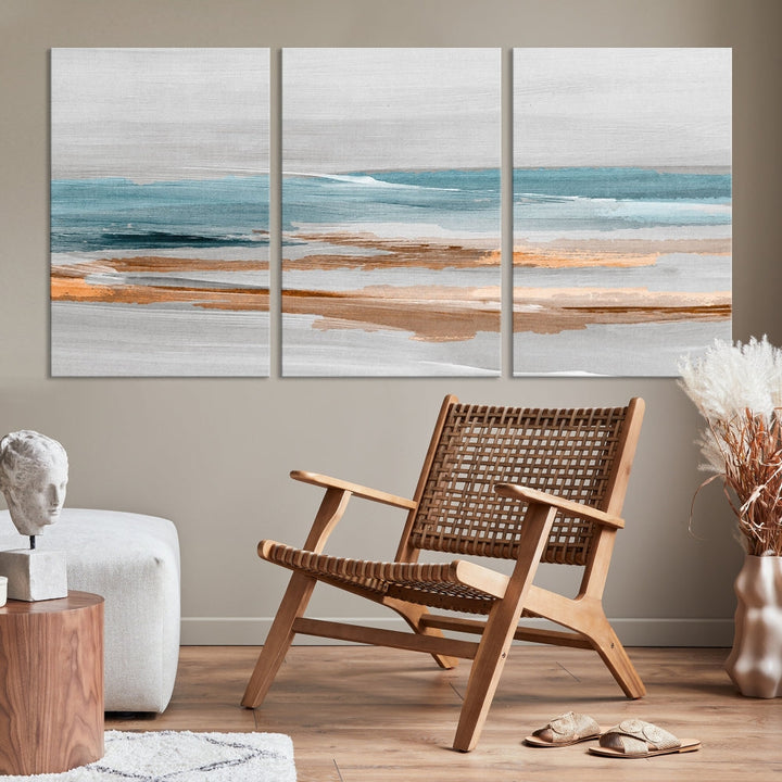 Abstract Ocean Painting, Large Canvas Wall Art, Beach Landscape Wall Art, Coastal Artwork