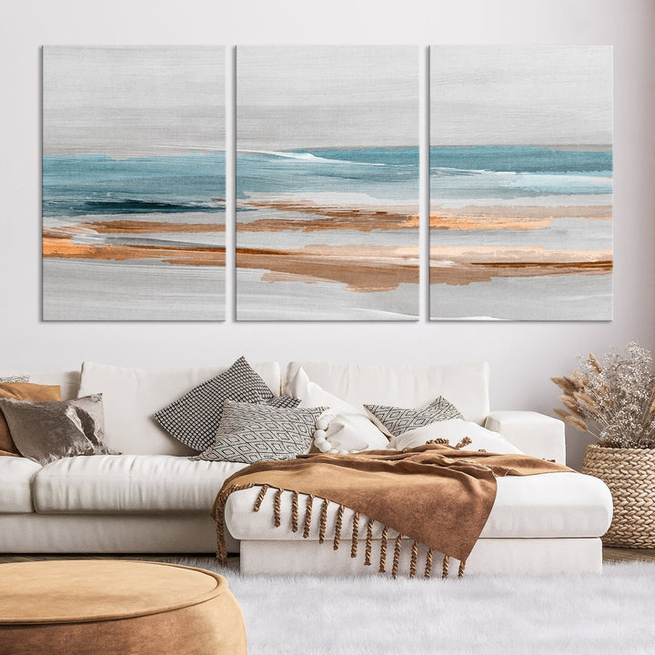 Abstract Ocean Painting, Large Canvas Wall Art, Beach Landscape Wall Art, Coastal Artwork