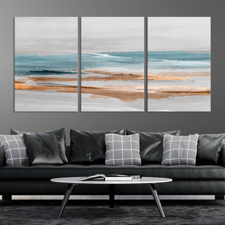 Abstract Ocean Painting, Large Canvas Wall Art, Beach Landscape Wall Art, Coastal Artwork