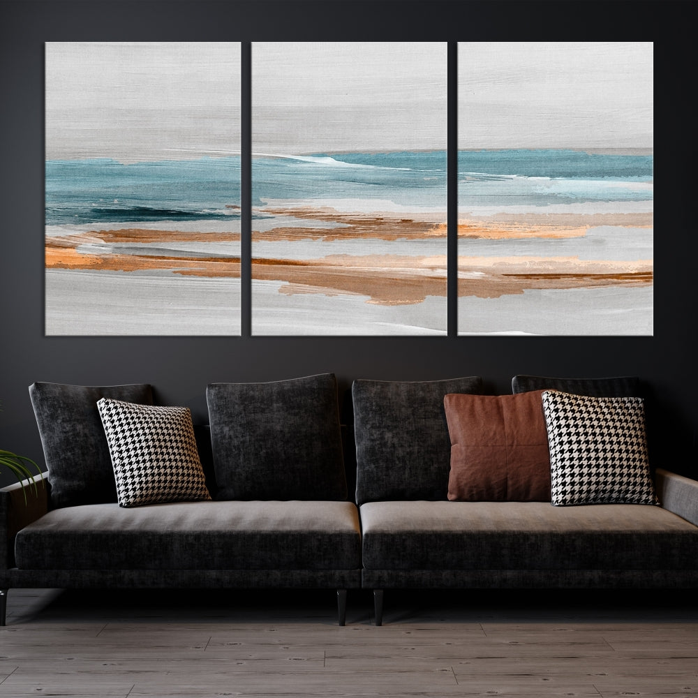 Abstract Ocean Painting, Large Canvas Wall Art, Beach Landscape Wall Art, Coastal Artwork