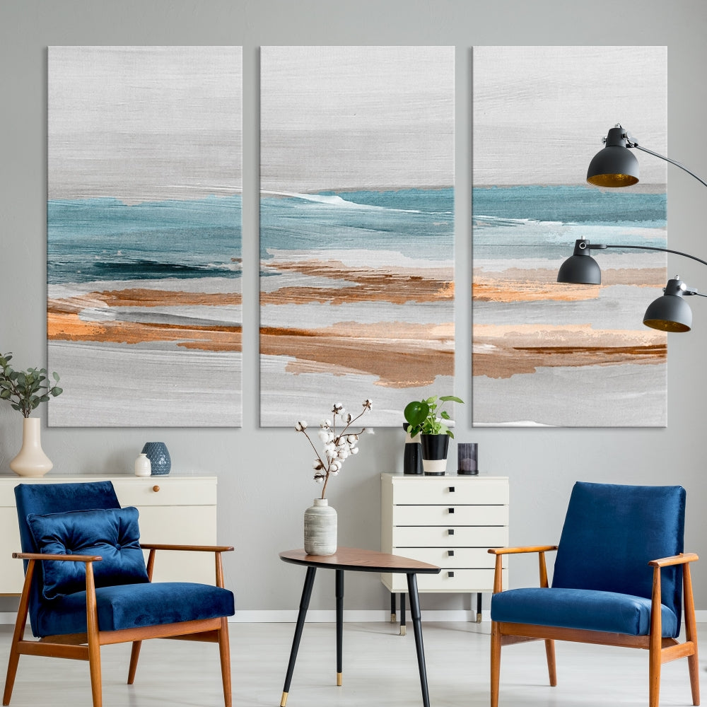 Abstract Ocean Painting, Large Canvas Wall Art, Beach Landscape Wall Art, Coastal Artwork