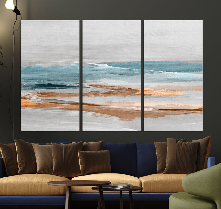 Abstract Ocean Painting, Large Canvas Wall Art, Beach Landscape Wall Art, Coastal Artwork