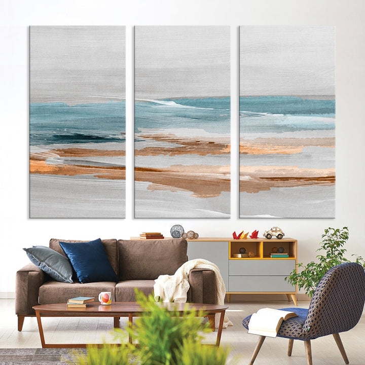 Abstract Ocean Painting, Large Canvas Wall Art, Beach Landscape Wall Art, Coastal Artwork