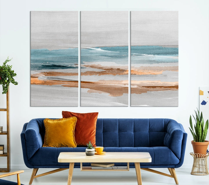 Abstract Ocean Painting, Large Canvas Wall Art, Beach Landscape Wall Art, Coastal Artwork