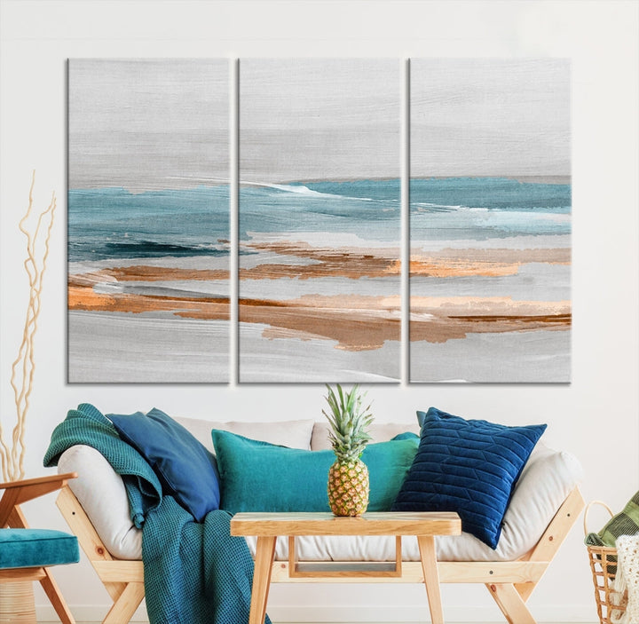 Abstract Ocean Painting, Large Canvas Wall Art, Beach Landscape Wall Art, Coastal Artwork