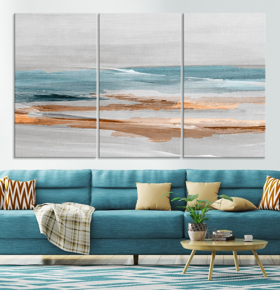 Abstract Ocean Painting, Large Canvas Wall Art, Beach Landscape Wall Art, Coastal Artwork