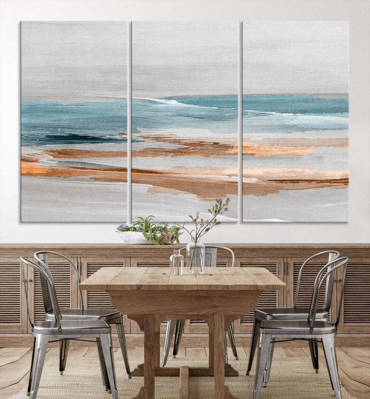 Abstract Ocean Painting, Large Canvas Wall Art, Beach Landscape Wall Art, Coastal Artwork