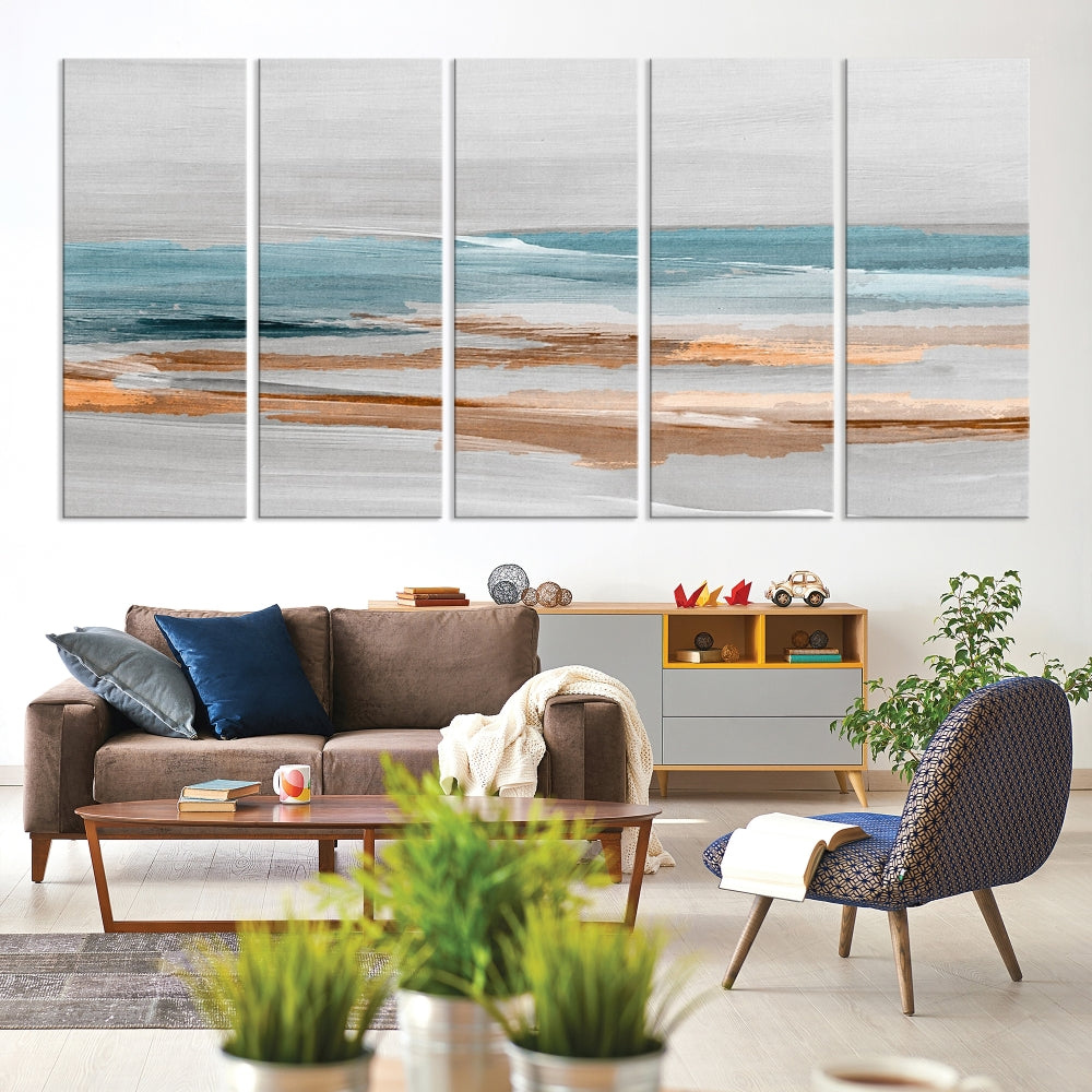 Abstract Ocean Painting, Large Canvas Wall Art, Beach Landscape Wall Art, Coastal Artwork