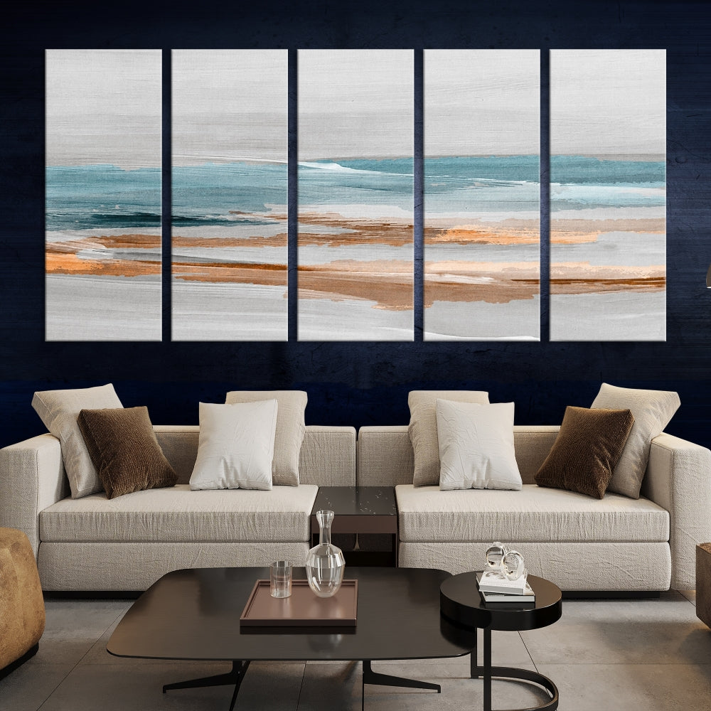 Abstract Ocean Painting, Large Canvas Wall Art, Beach Landscape Wall Art, Coastal Artwork