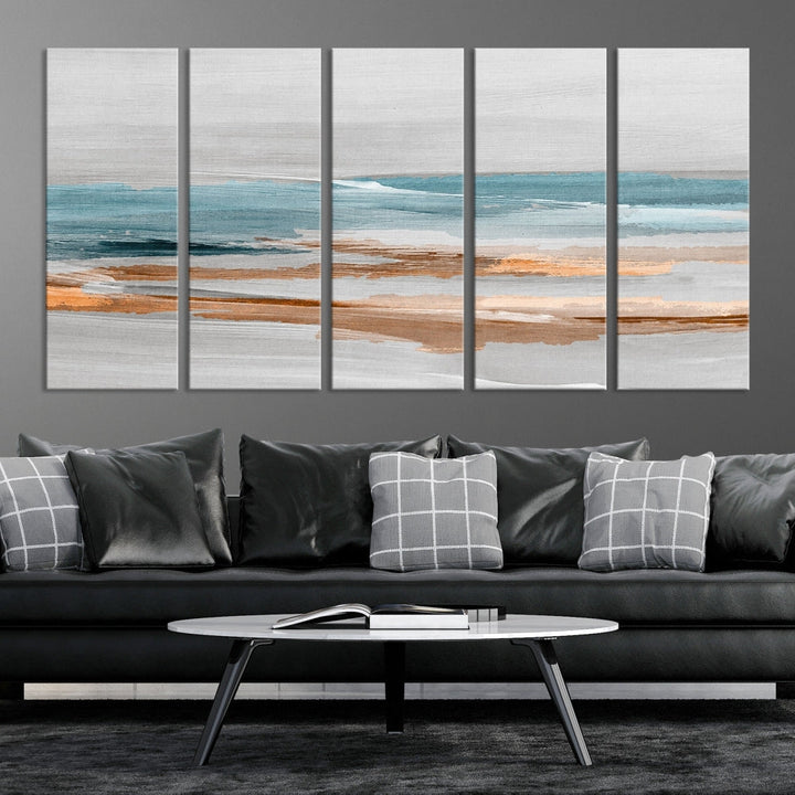 Abstract Ocean Painting, Large Canvas Wall Art, Beach Landscape Wall Art, Coastal Artwork