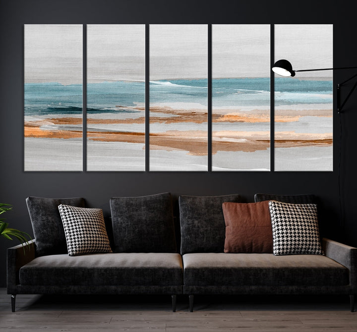 Abstract Ocean Painting, Large Canvas Wall Art, Beach Landscape Wall Art, Coastal Artwork